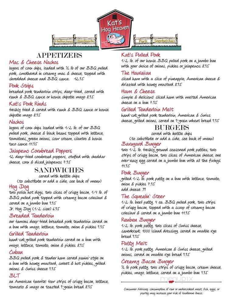 Hog Heaven - Jackson, MN menu_pic