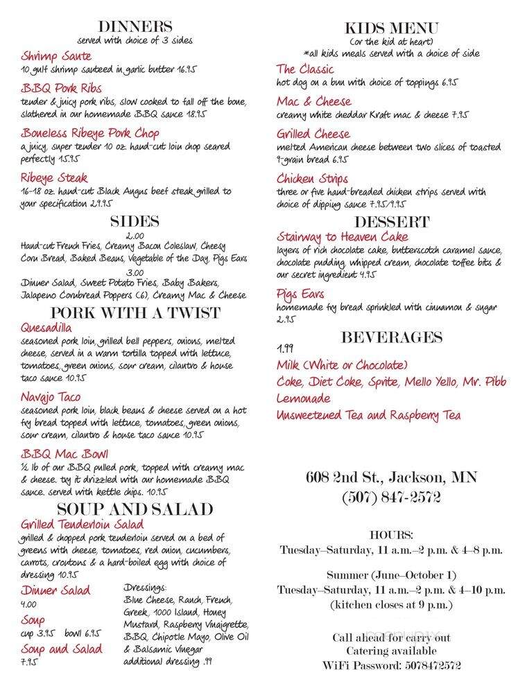 Hog Heaven - Jackson, MN menu_pic