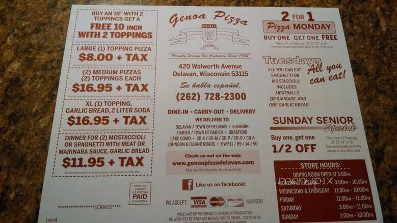 Genoa Pizza - Delavan, WI menu_pic