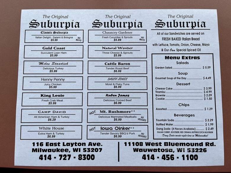 The Original Suburpia - Milwaukee, WI menu_pic