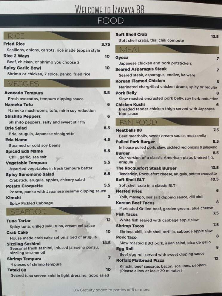 Izakaya 88 - Rockford, IL menu_pic