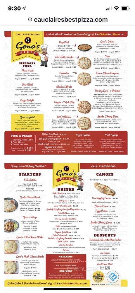 Geno's Pizza - Eau Claire, WI menu_pic