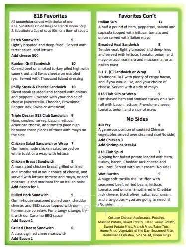 818 Club - Fremont, OH menu_pic