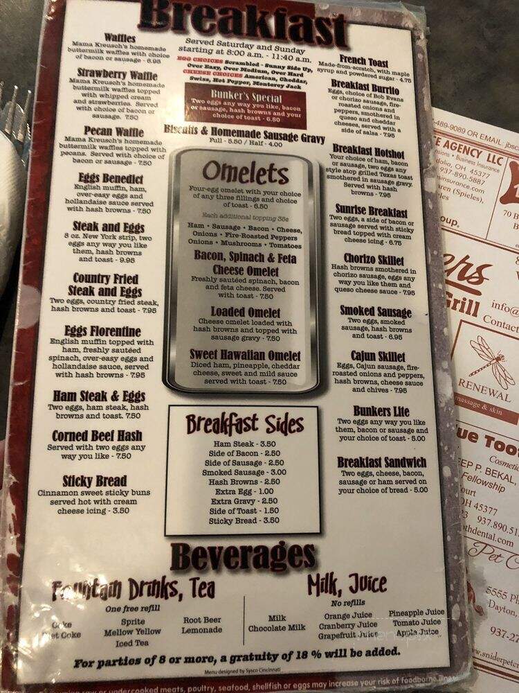Bunkers Bar & Grill - Vandalia, OH menu_pic