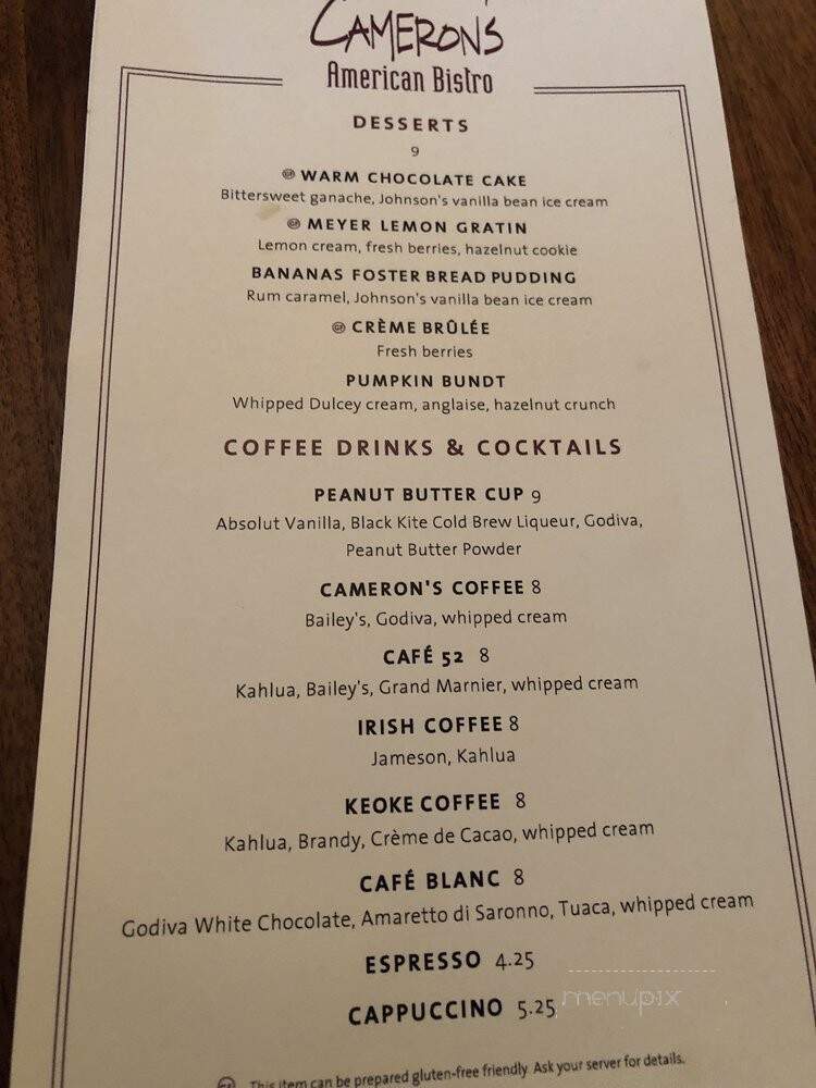 Cameron's American Bistro - Worthington, OH menu_pic