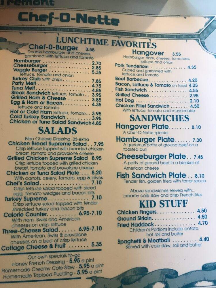 Chef-O-Nette Restaurant - Columbus, OH menu_pic