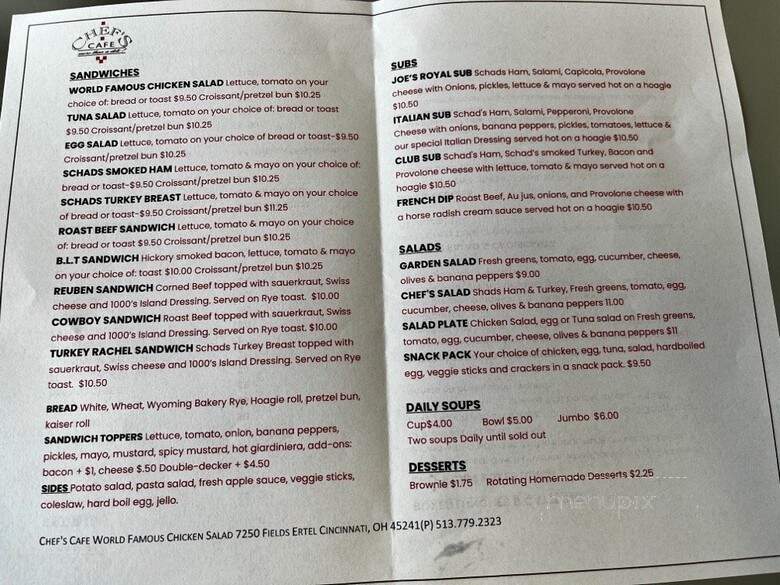 Chef's Cafe - Cincinnati, OH menu_pic