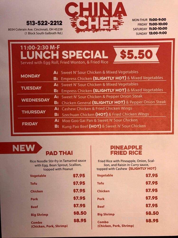 China Chef Restaurant - Cincinnati, OH menu_pic