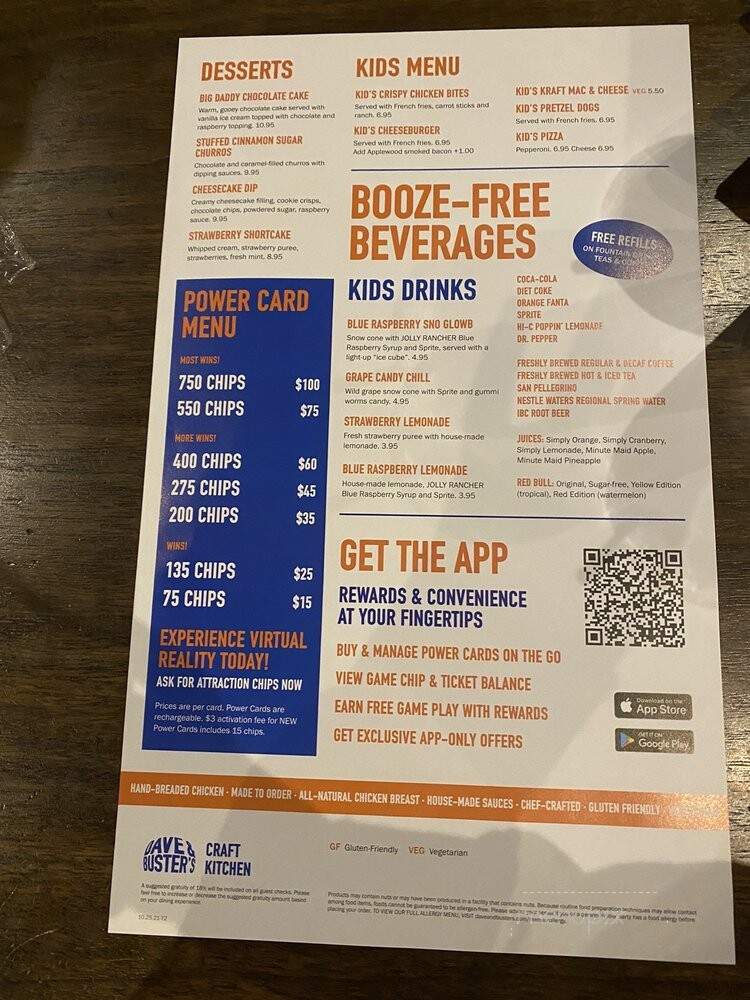 Dave & Buster's - Hilliard, OH menu_pic