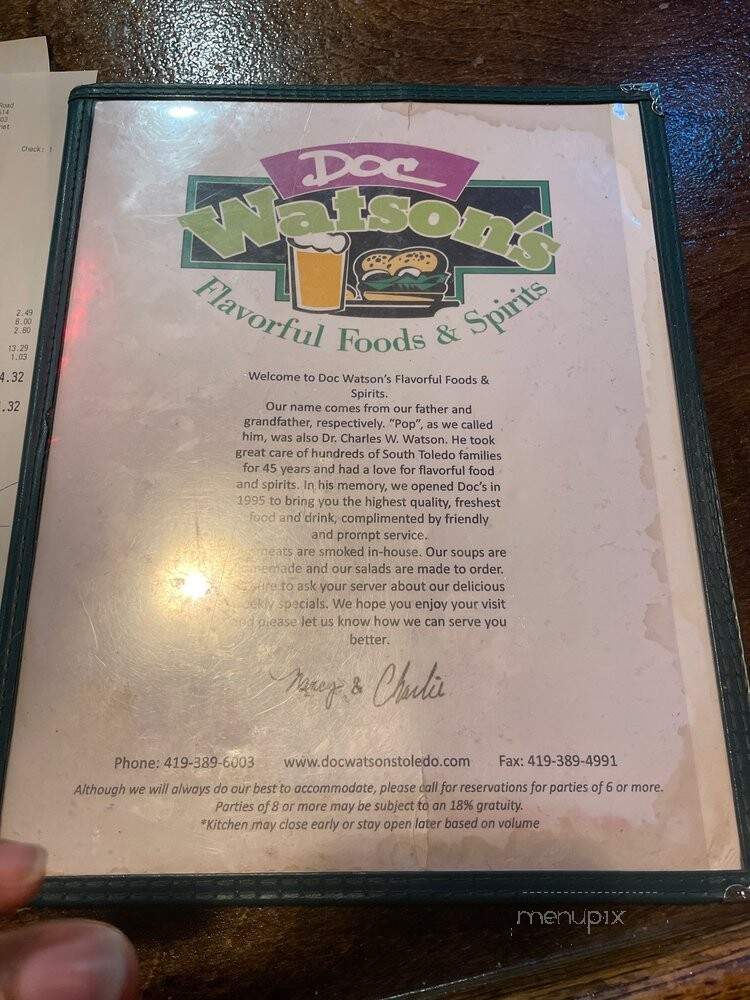 Doc Watson's - Toledo, OH menu_pic