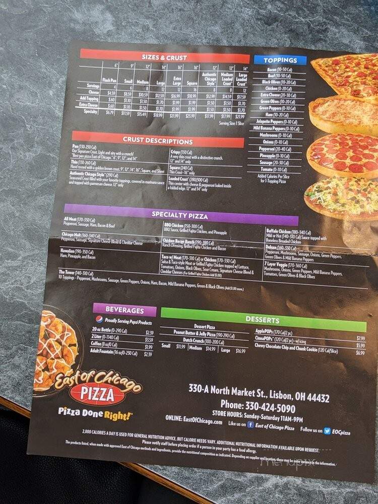 East Of Chicago - Lisbon, OH menu_pic