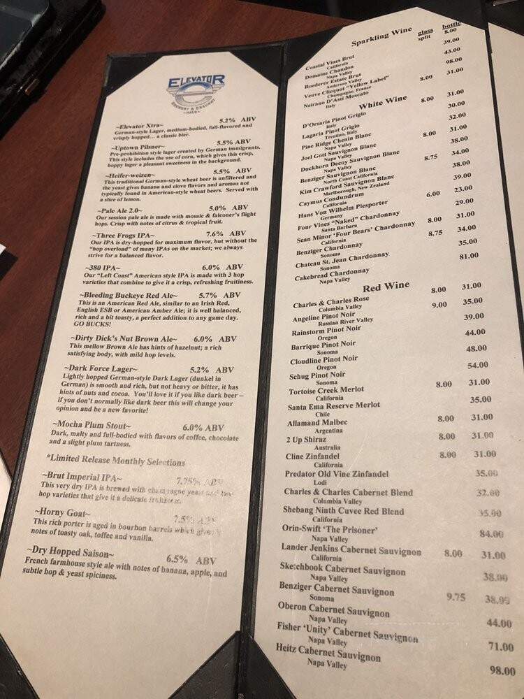 Elevator Brewery & Draught - Columbus, OH menu_pic