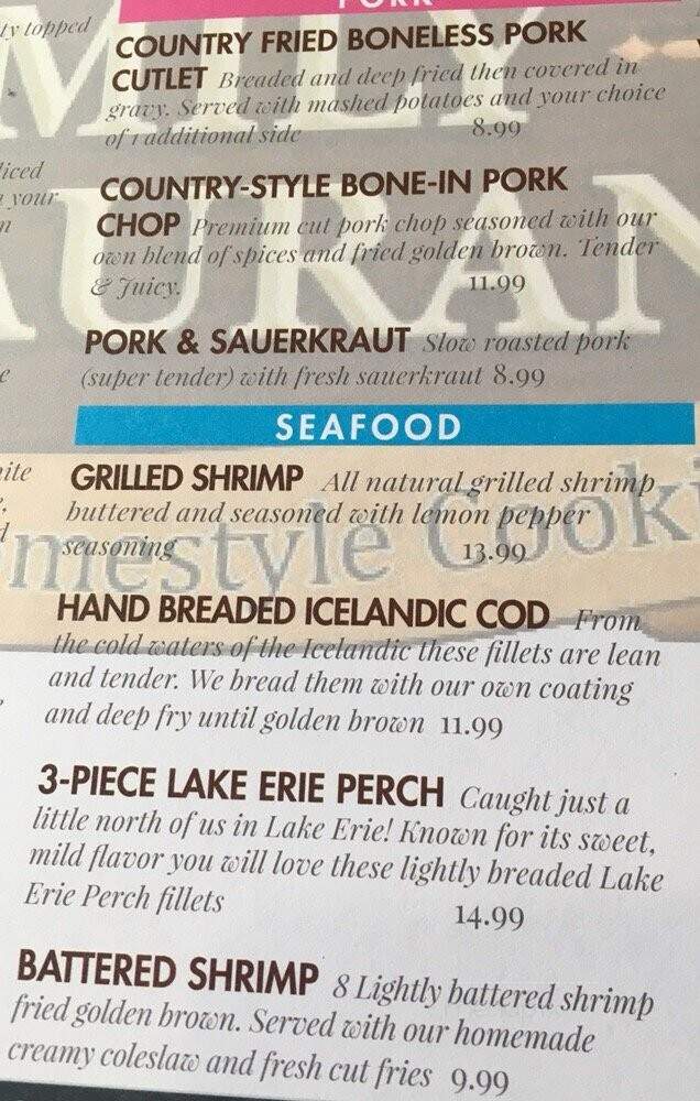 Homestead Restaurant - Charm, OH menu_pic