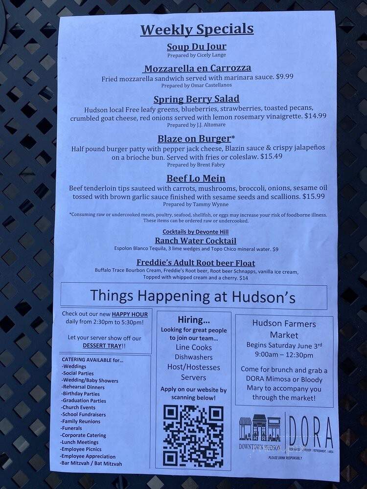 Hudsons On The Green - Hudson, OH menu_pic