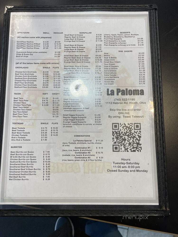 La Paloma Restaurant - Heath, OH menu_pic