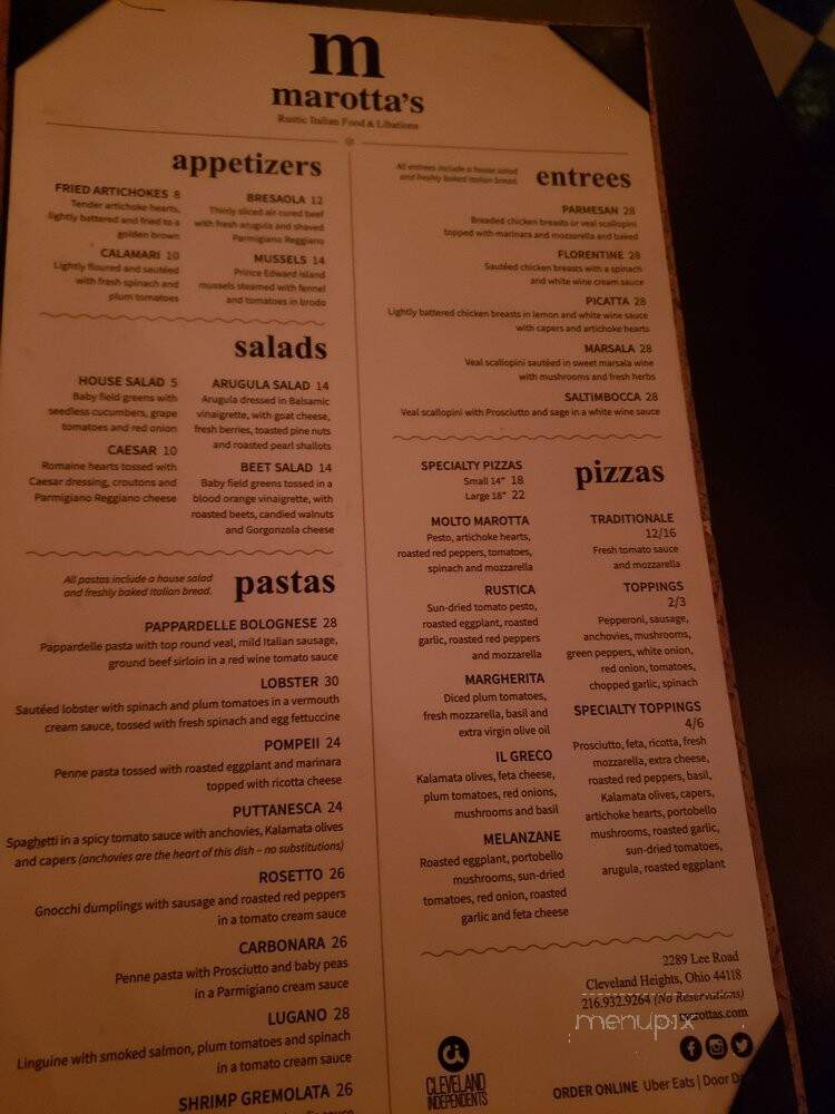 Marotta's - Cleveland, OH menu_pic