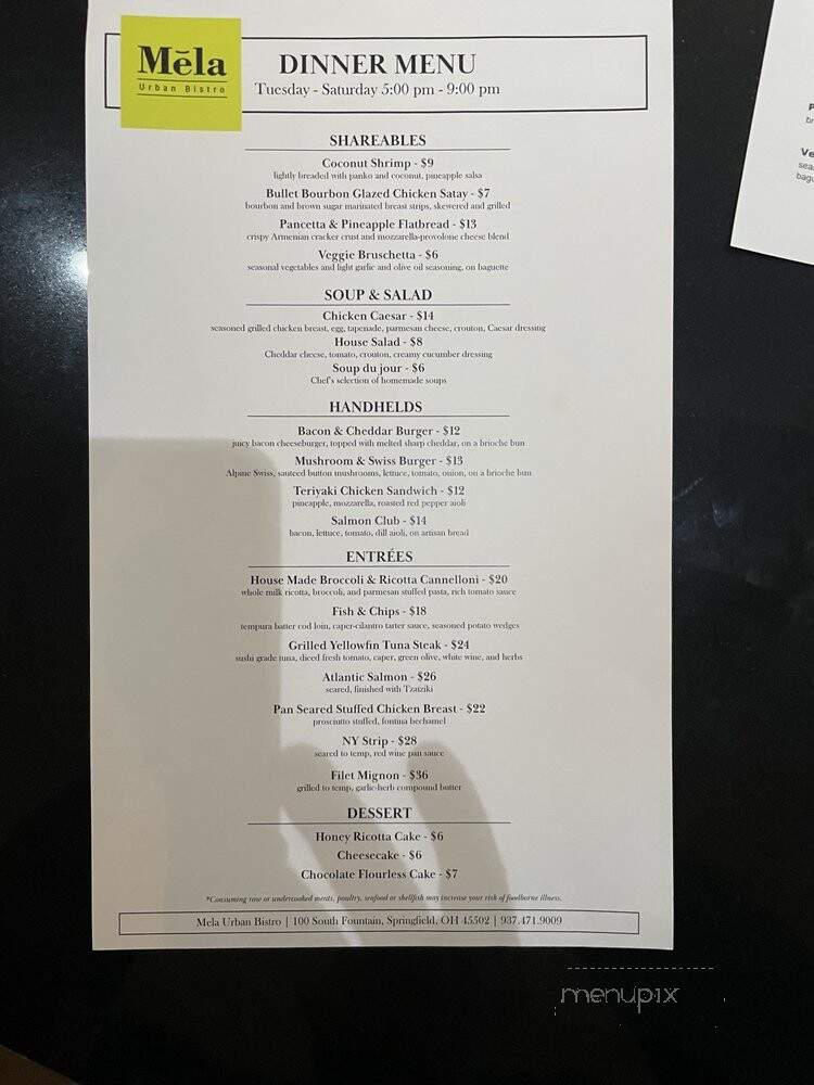 Me'la Urban Bistro - Springfield, OH menu_pic