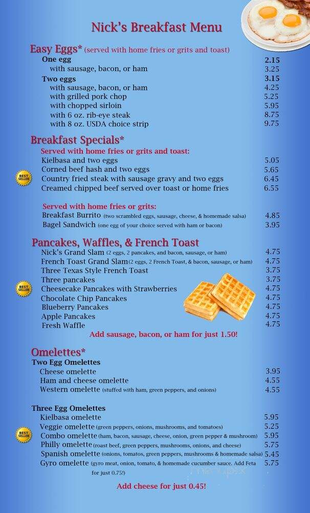 Nick's Family Restaurant - Elyria, OH menu_pic