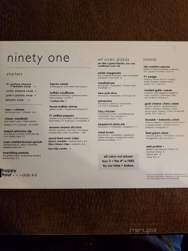 Ninety-One - Canton, OH menu_pic