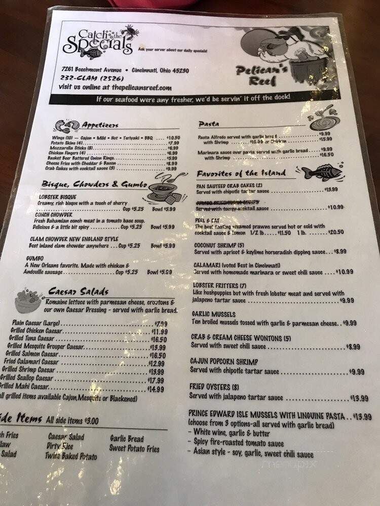 Pelicans Reef - Cincinnati, OH menu_pic