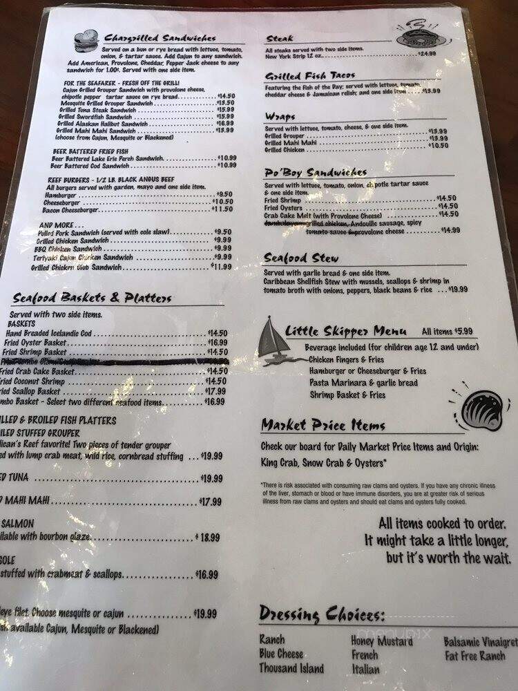 Pelicans Reef - Cincinnati, OH menu_pic