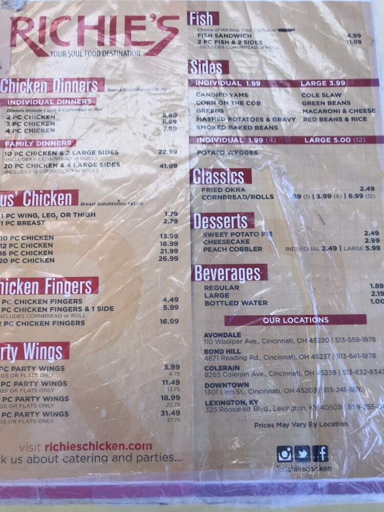 Richie's Fast Food Restaurant - Cincinnati, OH menu_pic