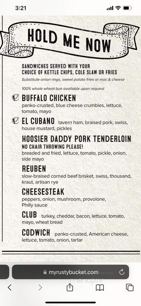 Rusty Bucket - Cleveland, OH menu_pic