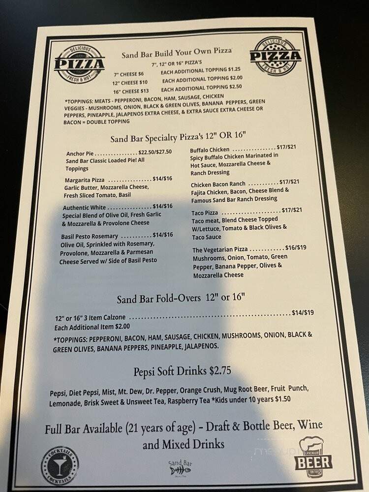 Sand Bar - Huron, OH menu_pic