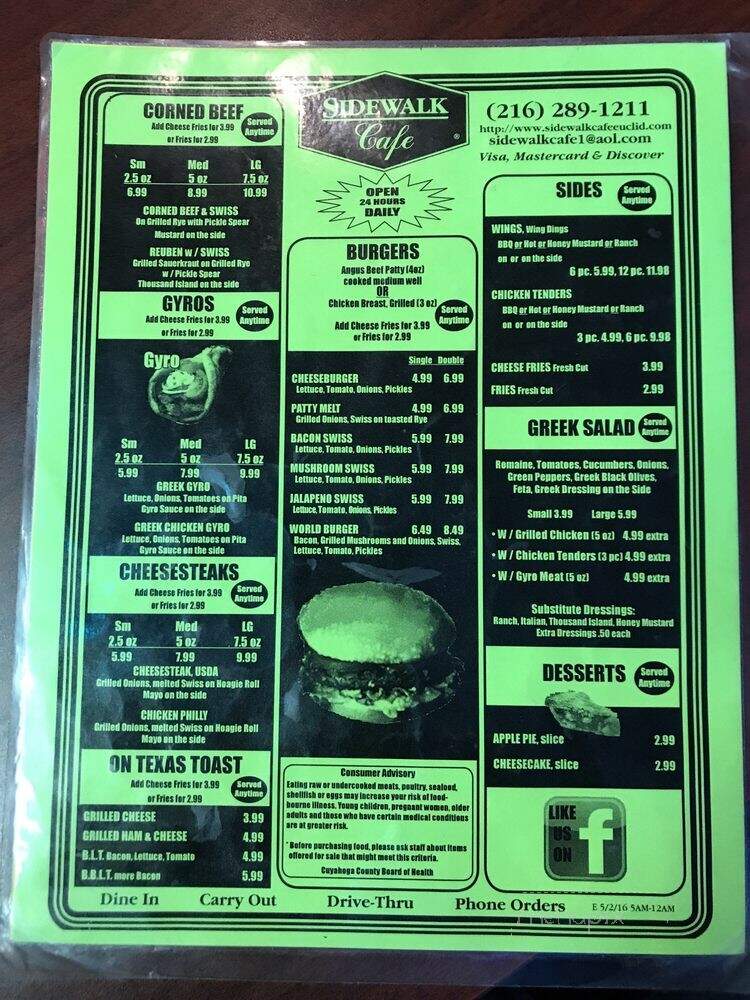 Sidewalk Cafe - Cleveland, OH menu_pic