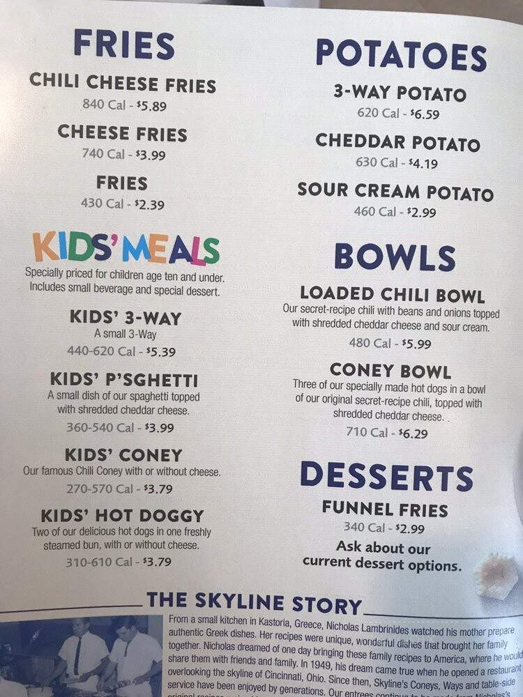 Skyline Chili - Maineville, OH menu_pic