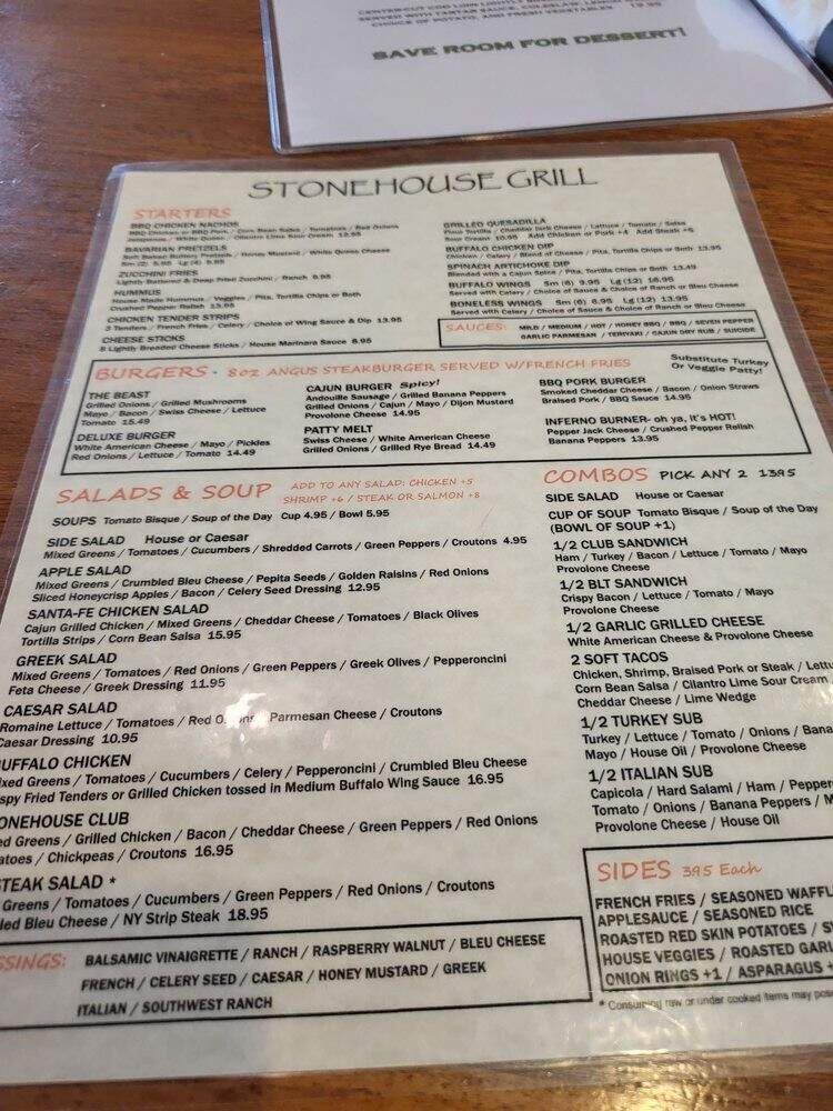 Stonehouse Grill - Cleveland, OH menu_pic