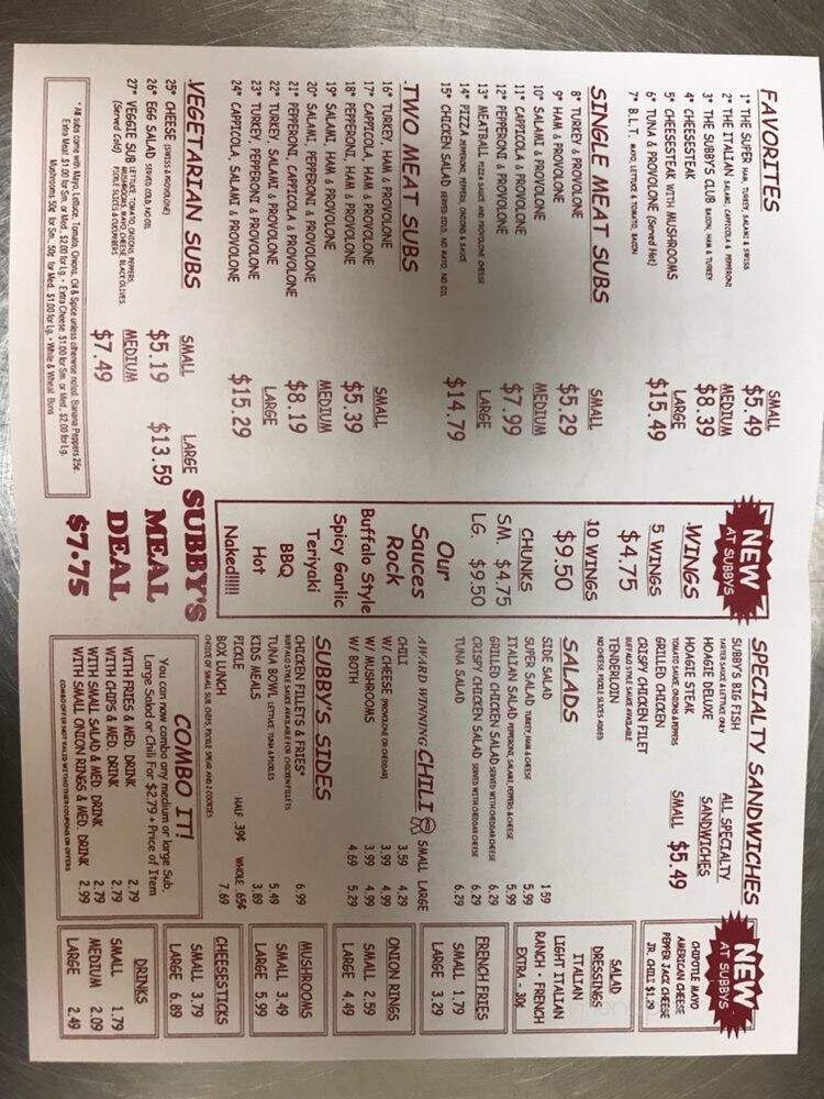 Subby's - Dayton, OH menu_pic