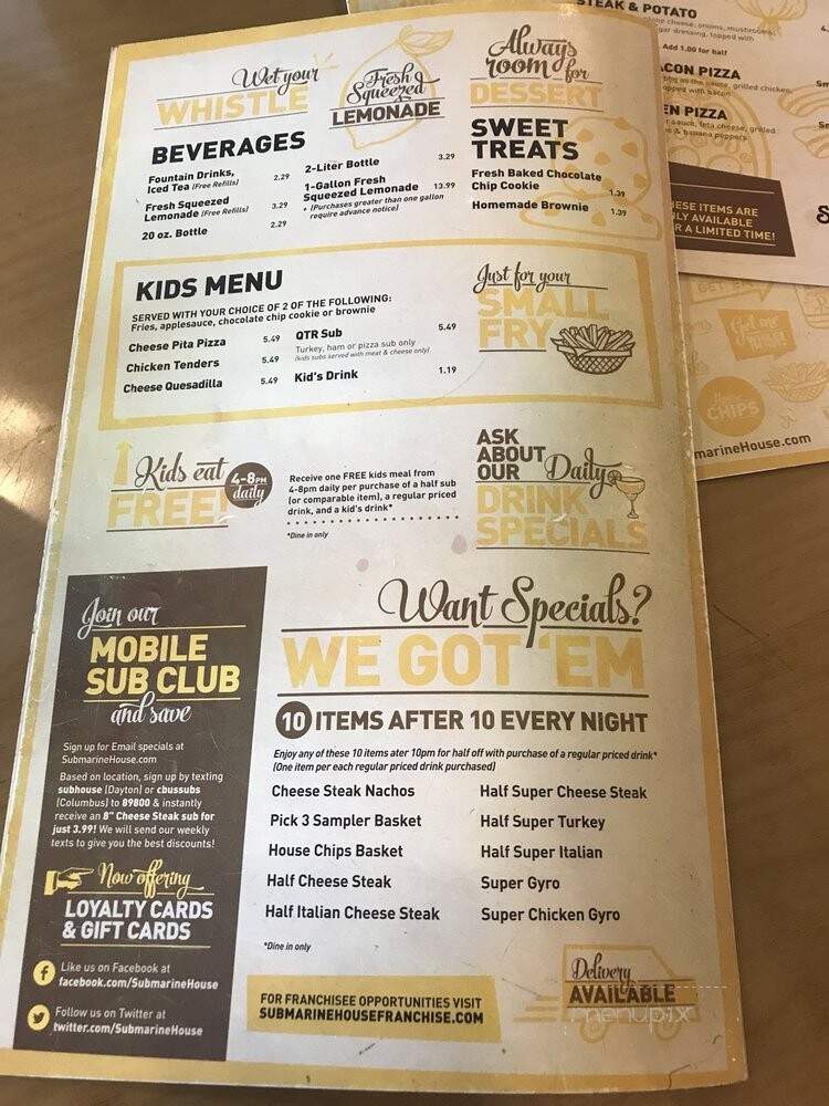 Submarine House - Dayton, OH menu_pic