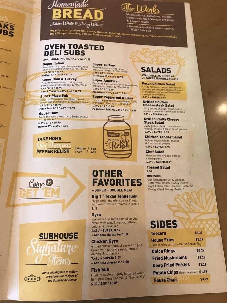 Submarine House - Dayton, OH menu_pic