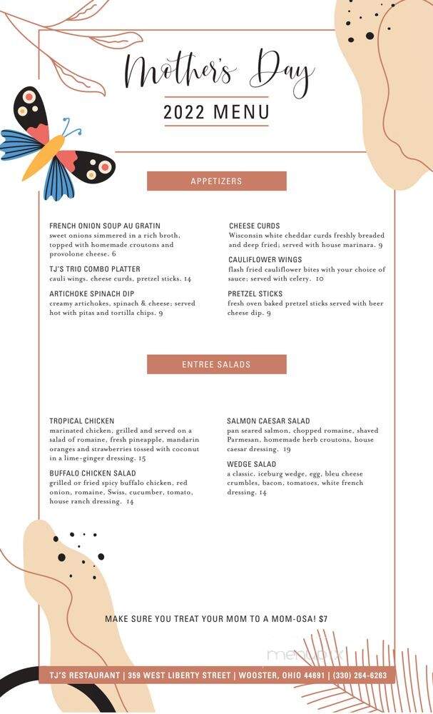 T J's Restaurant - Wooster, OH menu_pic