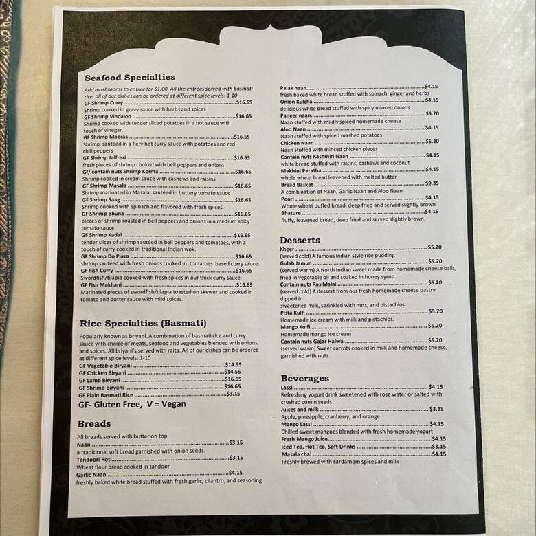 Taj Palace - Hilliard, OH menu_pic