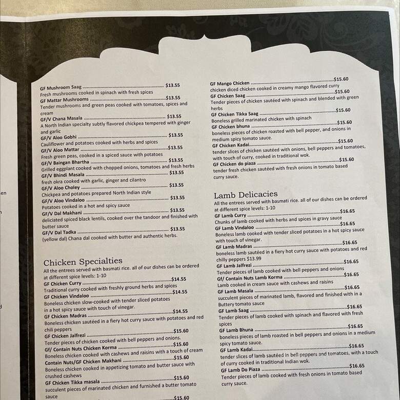 Taj Palace - Hilliard, OH menu_pic