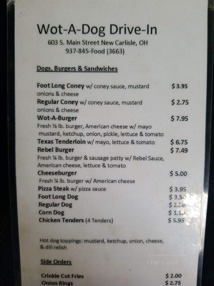 Wot-A-Dog Drive-In Restaurant - New Carlisle, OH menu_pic