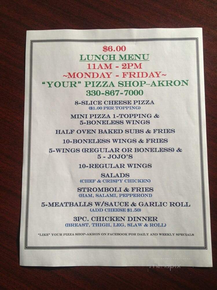 Your Pizza Shop - Akron, OH menu_pic