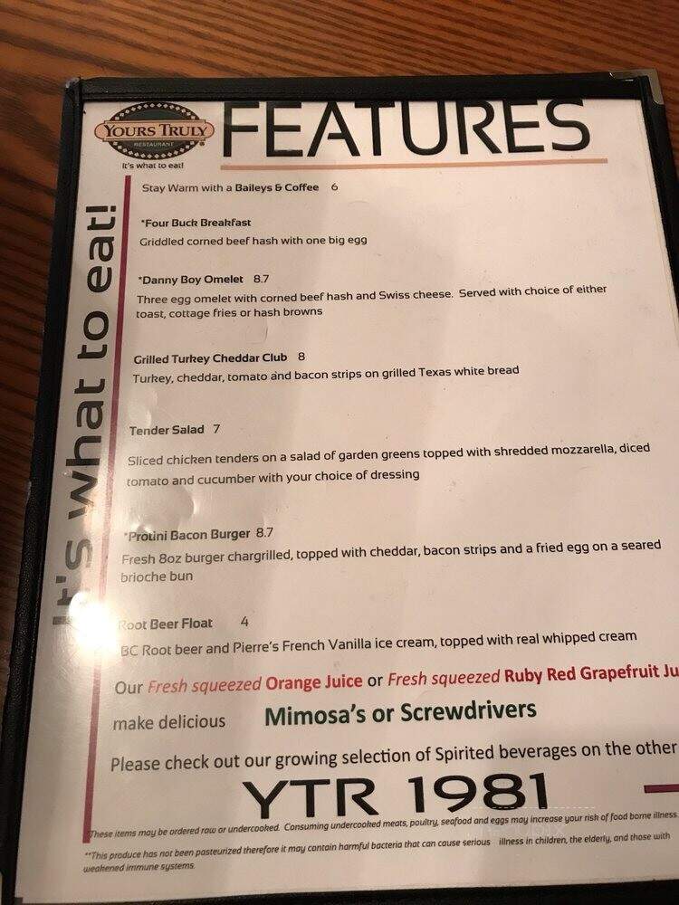 Yours Truly Restaurant - Gates Mills, OH menu_pic