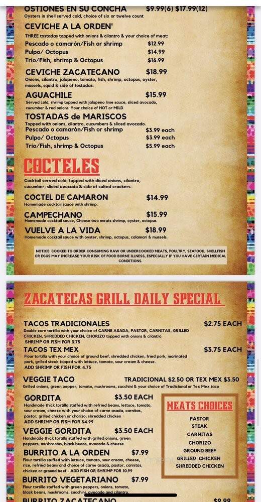 Zacatecas Mexican Grill - Columbus, OH menu_pic
