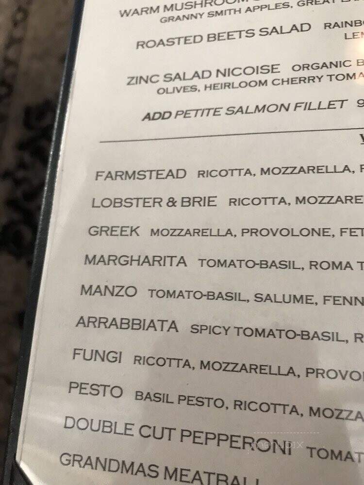 Zinc - Sandusky, OH menu_pic