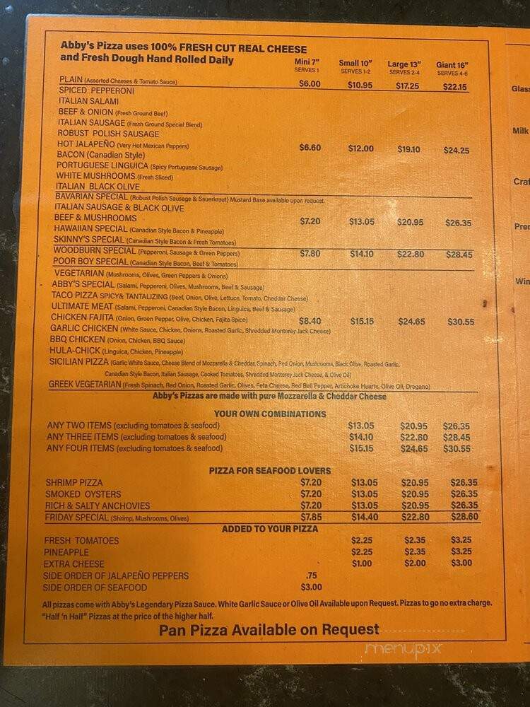 Abby's Legendary Pizza - Woodburn, OR menu_pic