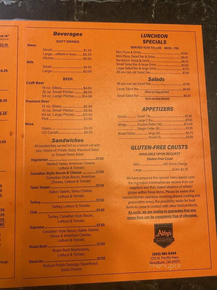 Abby's Legendary Pizza - Woodburn, OR menu_pic