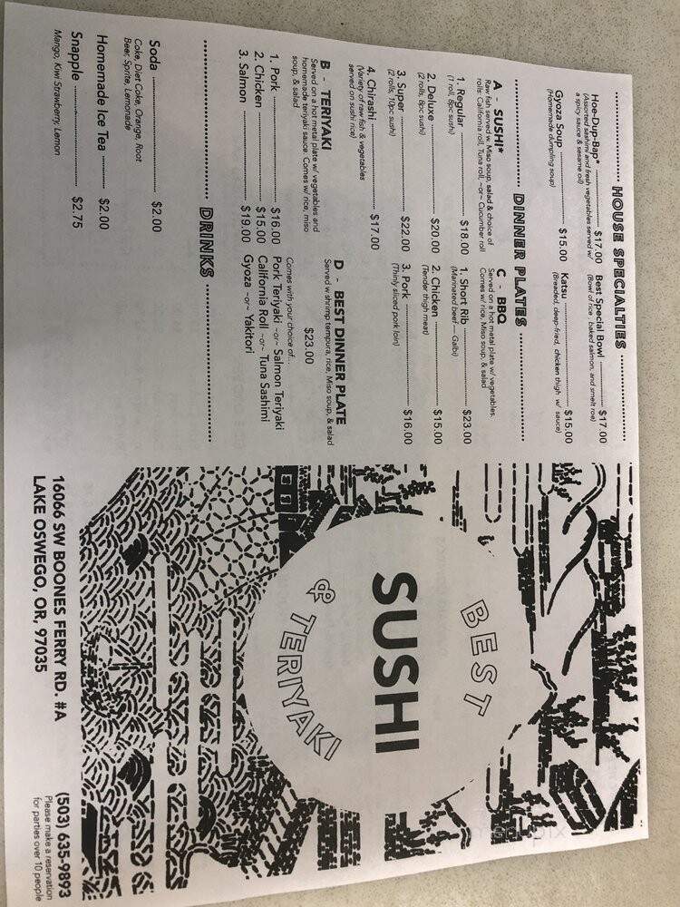 Best Sushi - Lake Oswego, OR menu_pic