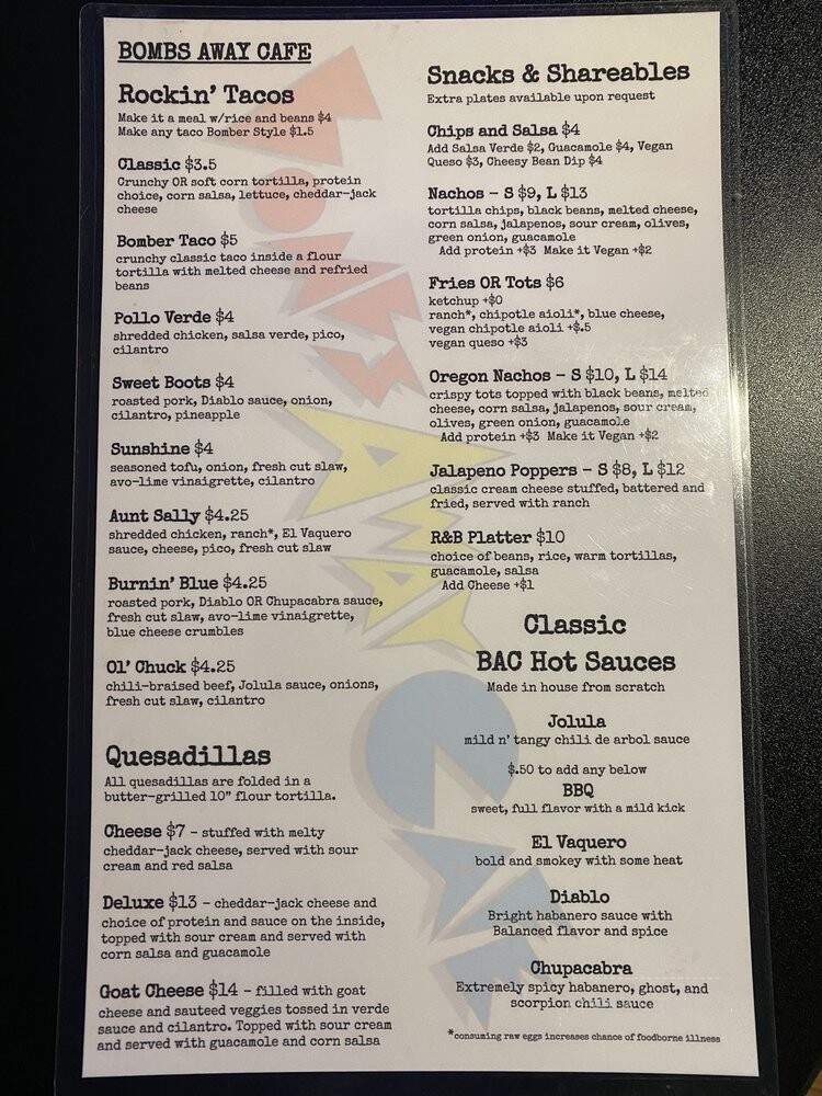Bombs Away Cafe - Corvallis, OR menu_pic