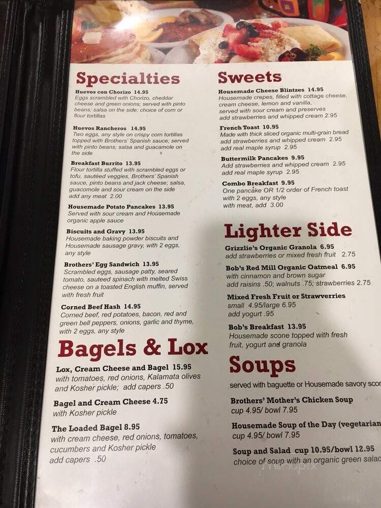 Brother's Restaurant - Ashland, OR menu_pic