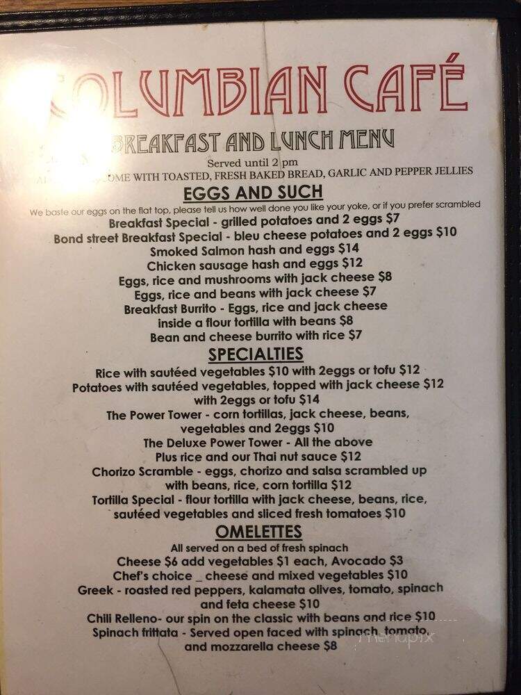 Columbian Cafe-Fresca Deli - Astoria, OR menu_pic