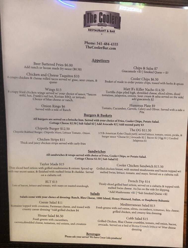 The Cooler Bar & Grill - Eugene, OR menu_pic