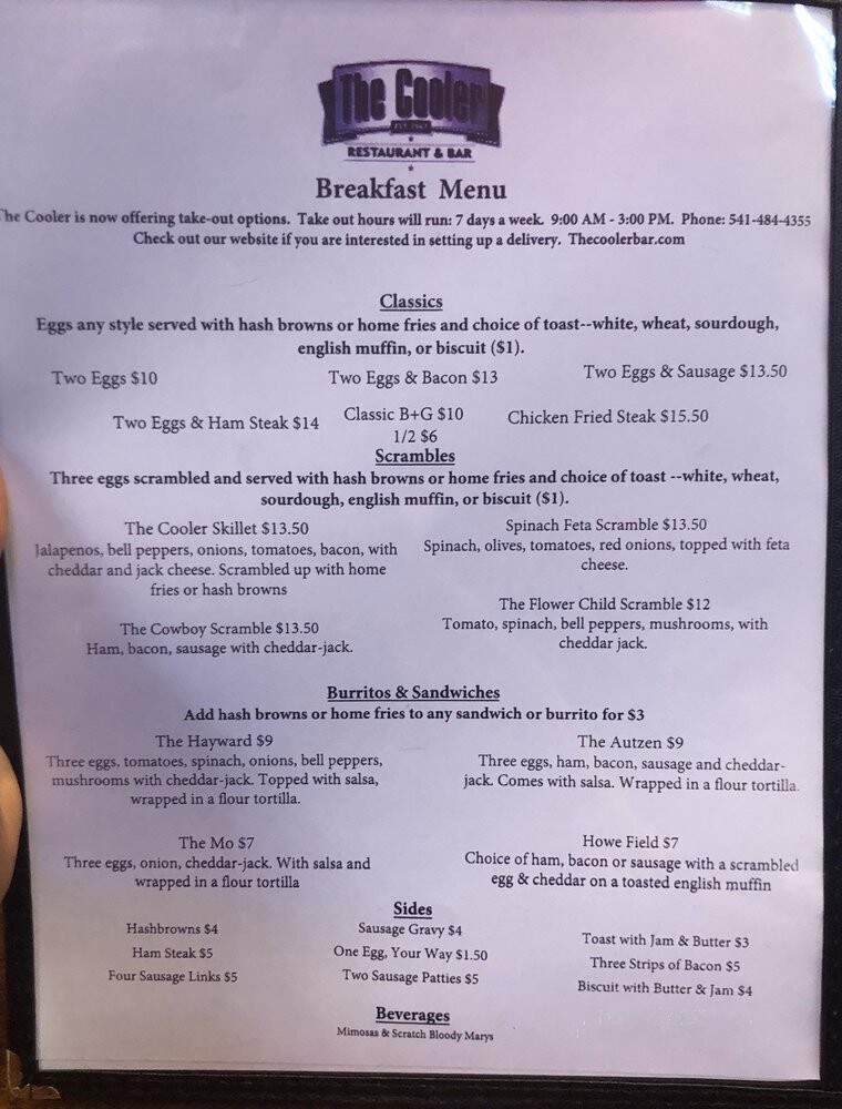 The Cooler Bar & Grill - Eugene, OR menu_pic